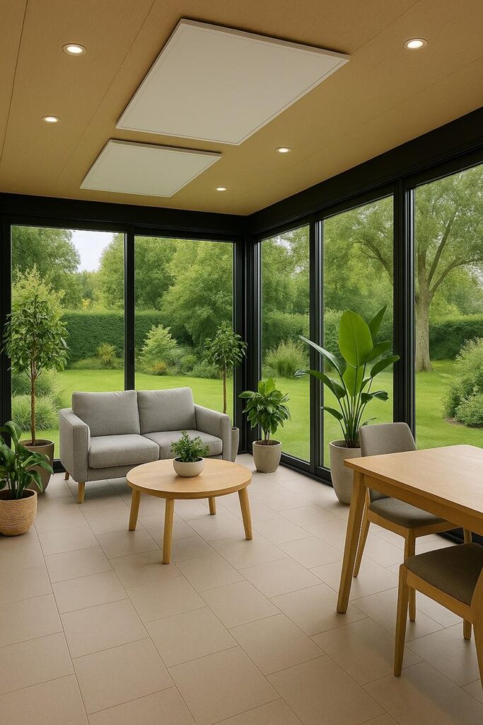 Infrarotheizung-Wintergarten Wenn der Wintergarten prinzipiell fast zum Wohnzimmer zählt, ist eine Infrarotheizung perfekt!